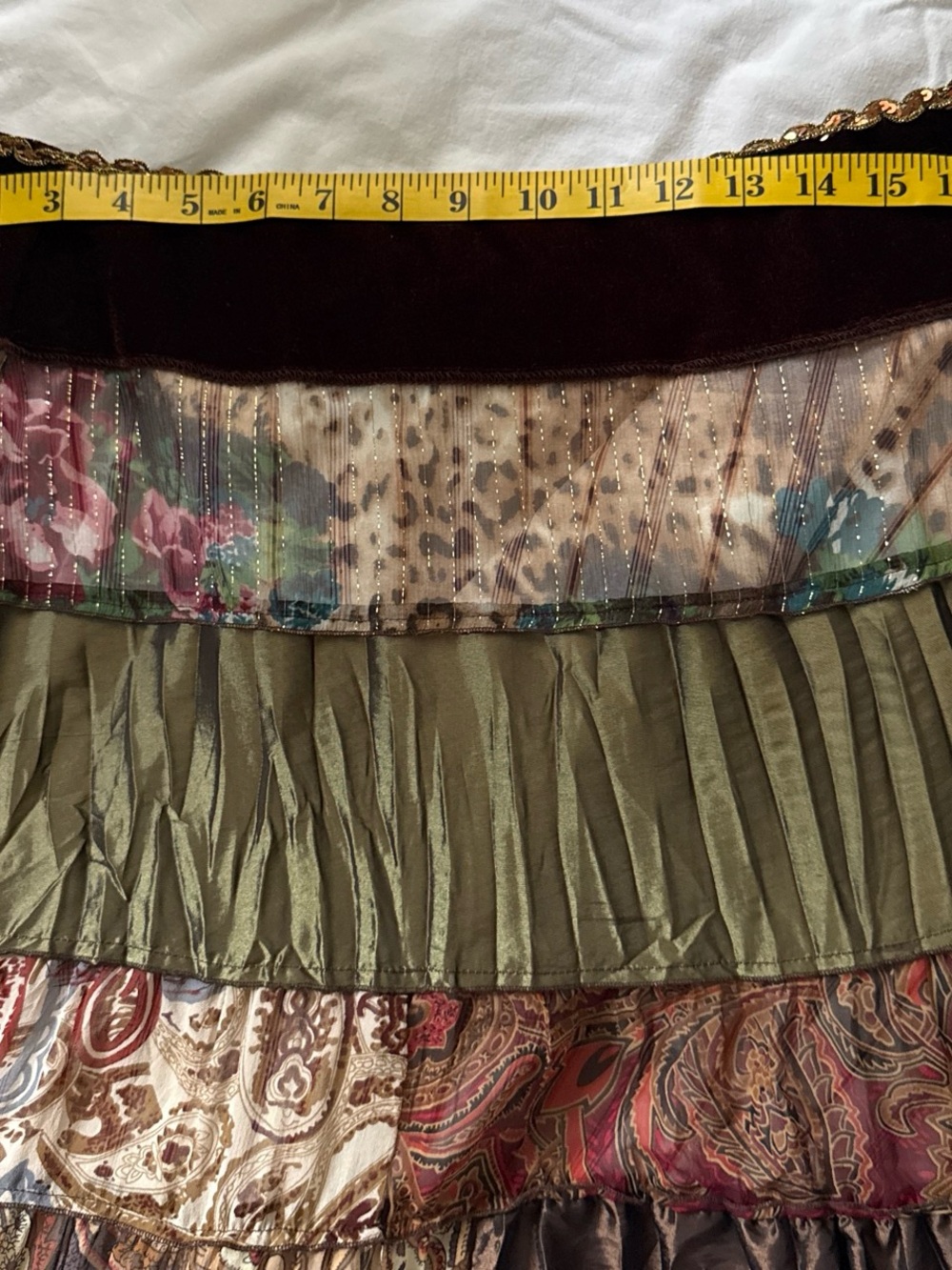 VTG Caché Patchwork Tiered Maxi Skirt Tulle Slip Size 12 - Picture 8 of 10